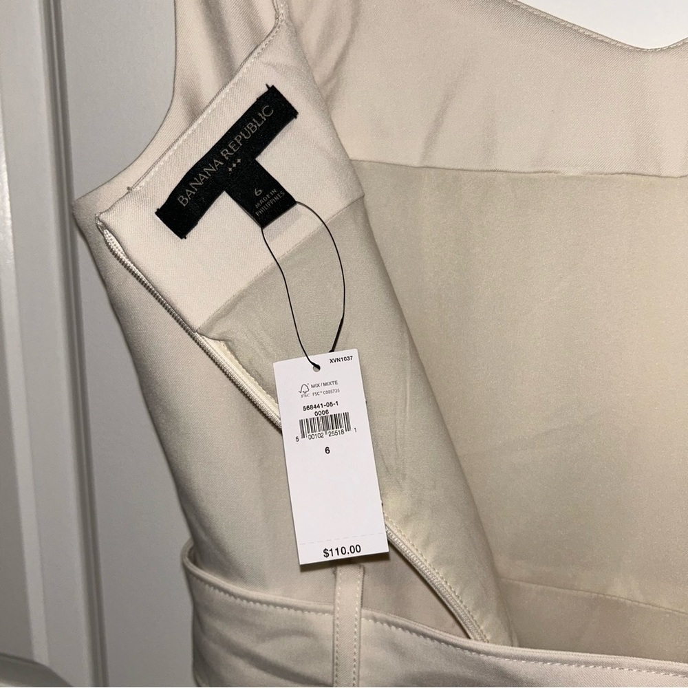 NWT Banana Republic Cream Belted Midi Sheath Dress - Picture 6 of 10